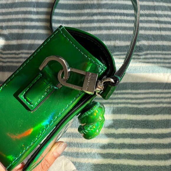 Mach & Mach Holographic Iridescent Green Puffed Bow Mini Shoulder Bag - Picture 5 of 10